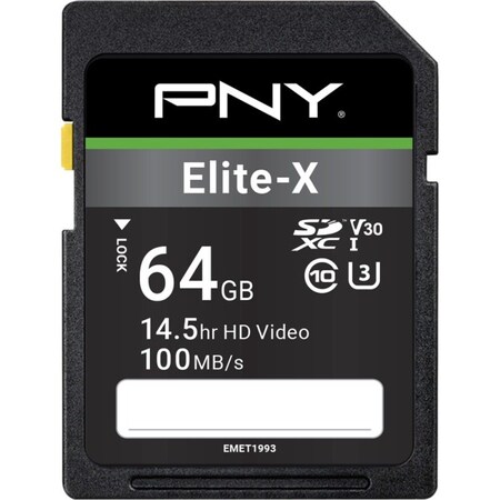 Pny Technologies 64Gb Elite X Class 10 U3 V, P-SD64GU3100EX-GE P-SD64GU3100EX-GE